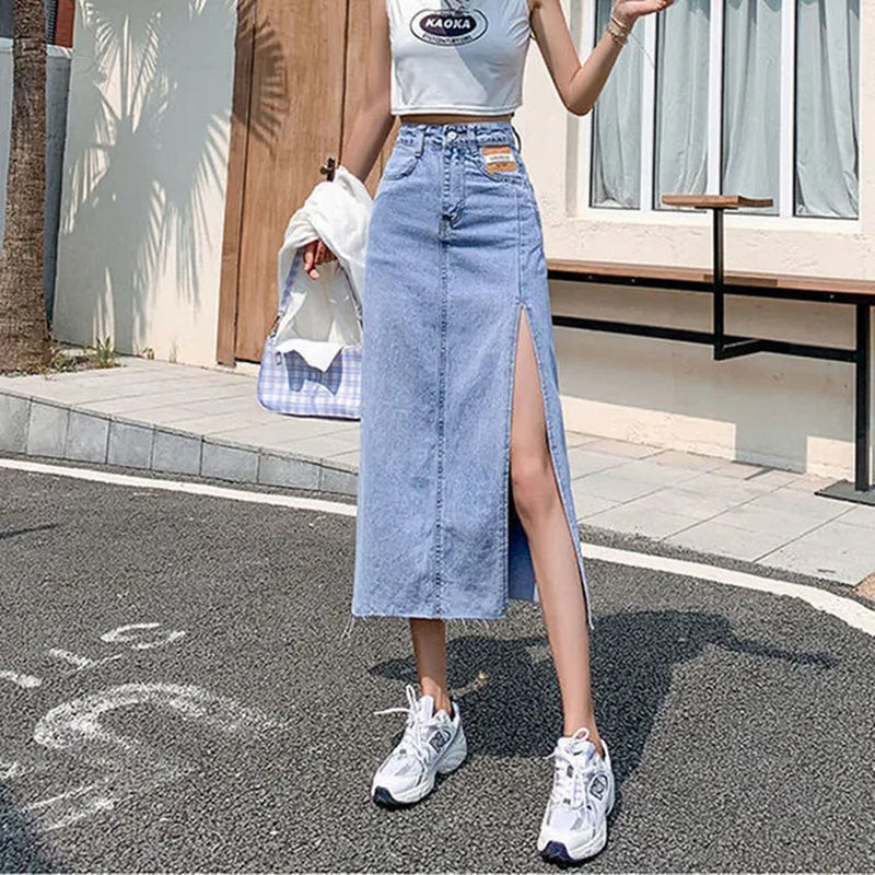 Y2K Skirt Юбка Woman 2022 Denim Skirts Jupe Women Jeans High Waist Calf Length Blue / Black Summer Clothes Streetwear Dropship
