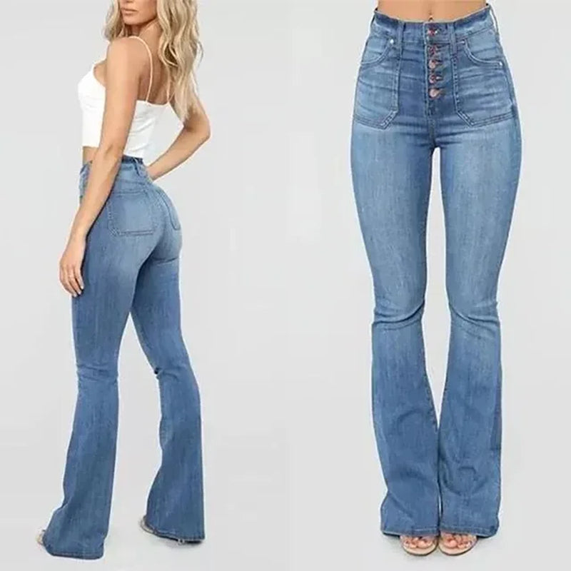 Women’S Flare Denim Jeans High Waisted Button up Bell Bottom Stretch Classic Flared Pants