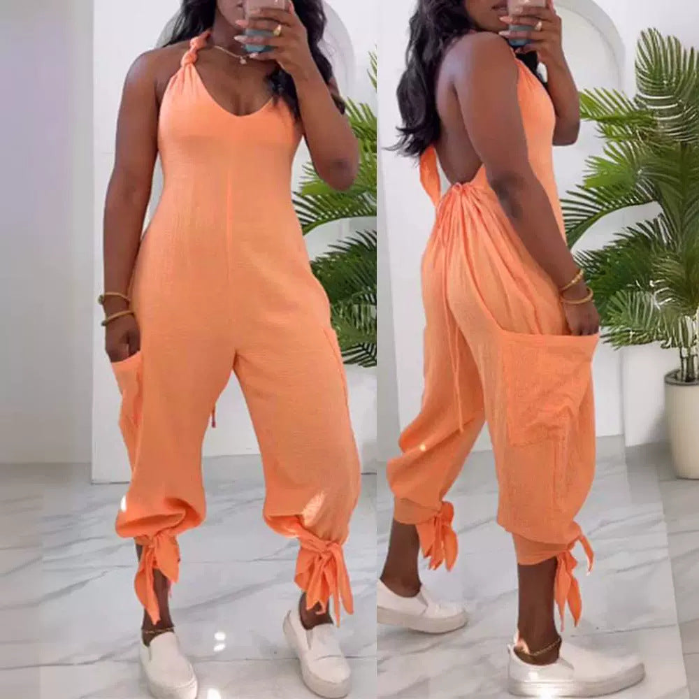 Casual Backless Halter Jumpsuit
