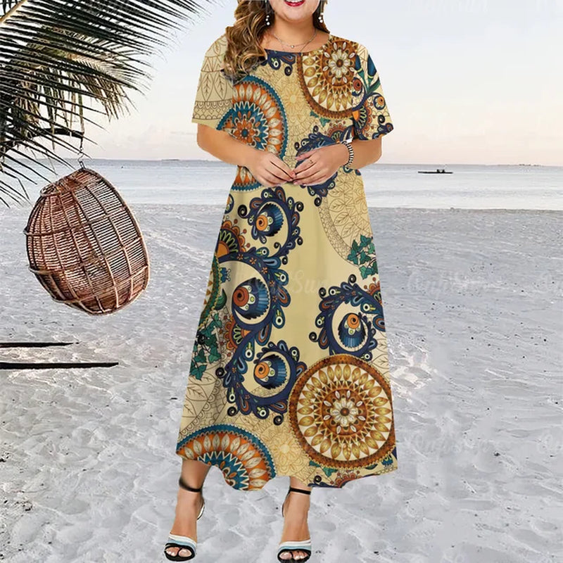 Retro Women‘S Clothing Summer Woman Elegant Dresses Short Sleeves Dress Loose Holiday Clothing Black Stripe Oversize Clothing