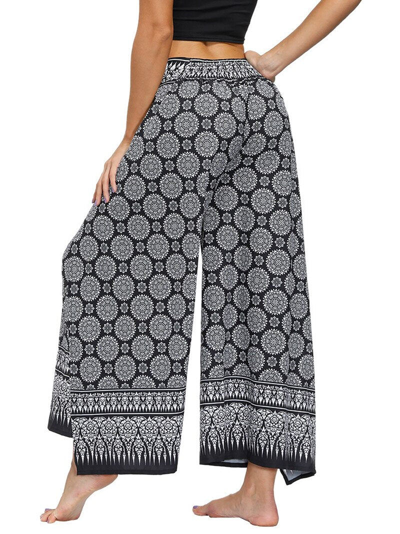 Women’S Bohemian Wide Leg Split Casual Yoga Pants,Loose Palazzo Pants,Hippie Casual Beach Pants