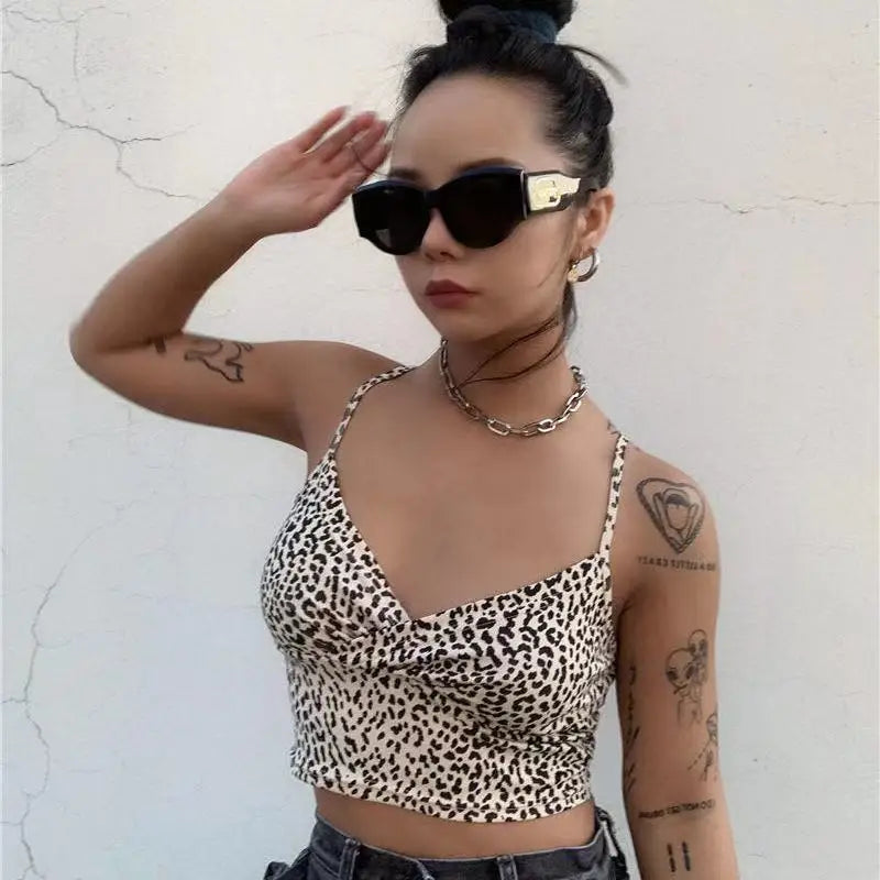 New Sexy Leopard Print Women’S V Neck Camisole Spaghetti Strap Crop Cami Tank Tops