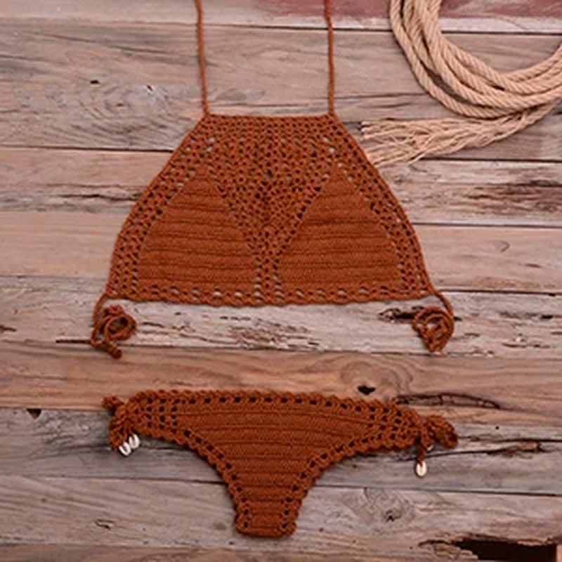 Women Hot Sexy Handmade Crochet Bikini Set Ladies'Knitted Bathing Suits Surfing Clothes Female Hollow Sexy Swimsuit