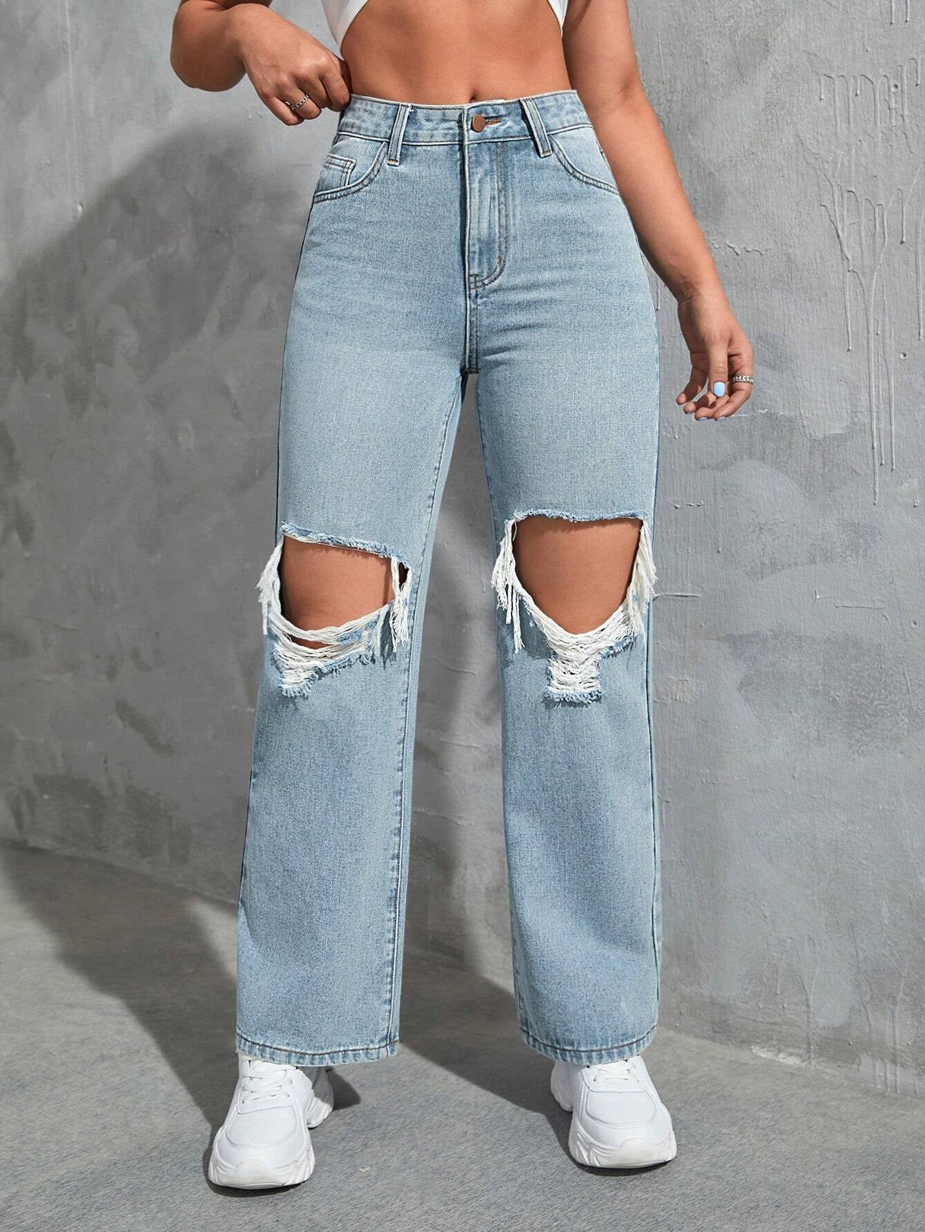 Ezwear Cut Out Ripped Jeans