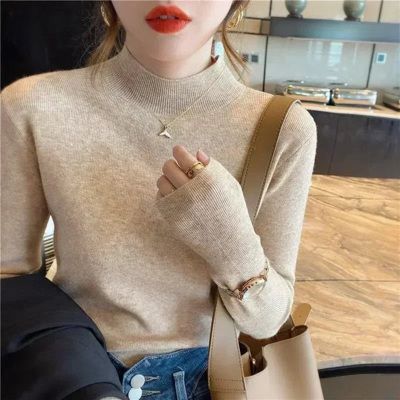 2024 Fashion Solid Color Turtleneck Women Autumn Winter Knitted Sweaters Basic Primer Pullovers Korean Sweater Slim-Fit Pullover