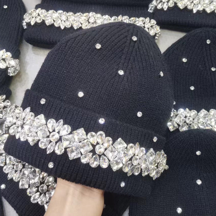 Hand-sewn Rhinestone Letter Wool Hat