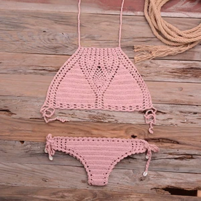 Women Hot Sexy Handmade Crochet Bikini Set Ladies'Knitted Bathing Suits Surfing Clothes Female Hollow Sexy Swimsuit