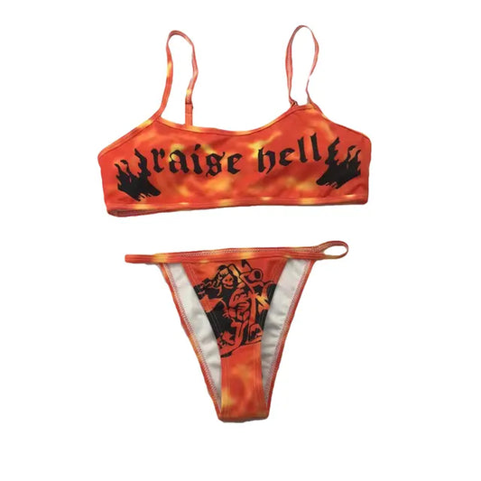 2021 Summer New Sexy Women’S Funny Printed 2Pcs Bikini Set Fashion V-Neck Summer Beach Brazilian Biquini Micro Bikinis Sets