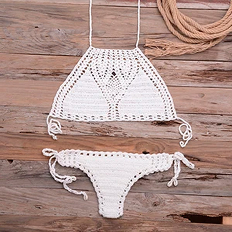 Women Hot Sexy Handmade Crochet Bikini Set Ladies'Knitted Bathing Suits Surfing Clothes Female Hollow Sexy Swimsuit