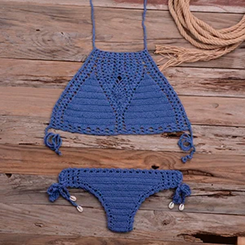 Women Hot Sexy Handmade Crochet Bikini Set Ladies'Knitted Bathing Suits Surfing Clothes Female Hollow Sexy Swimsuit