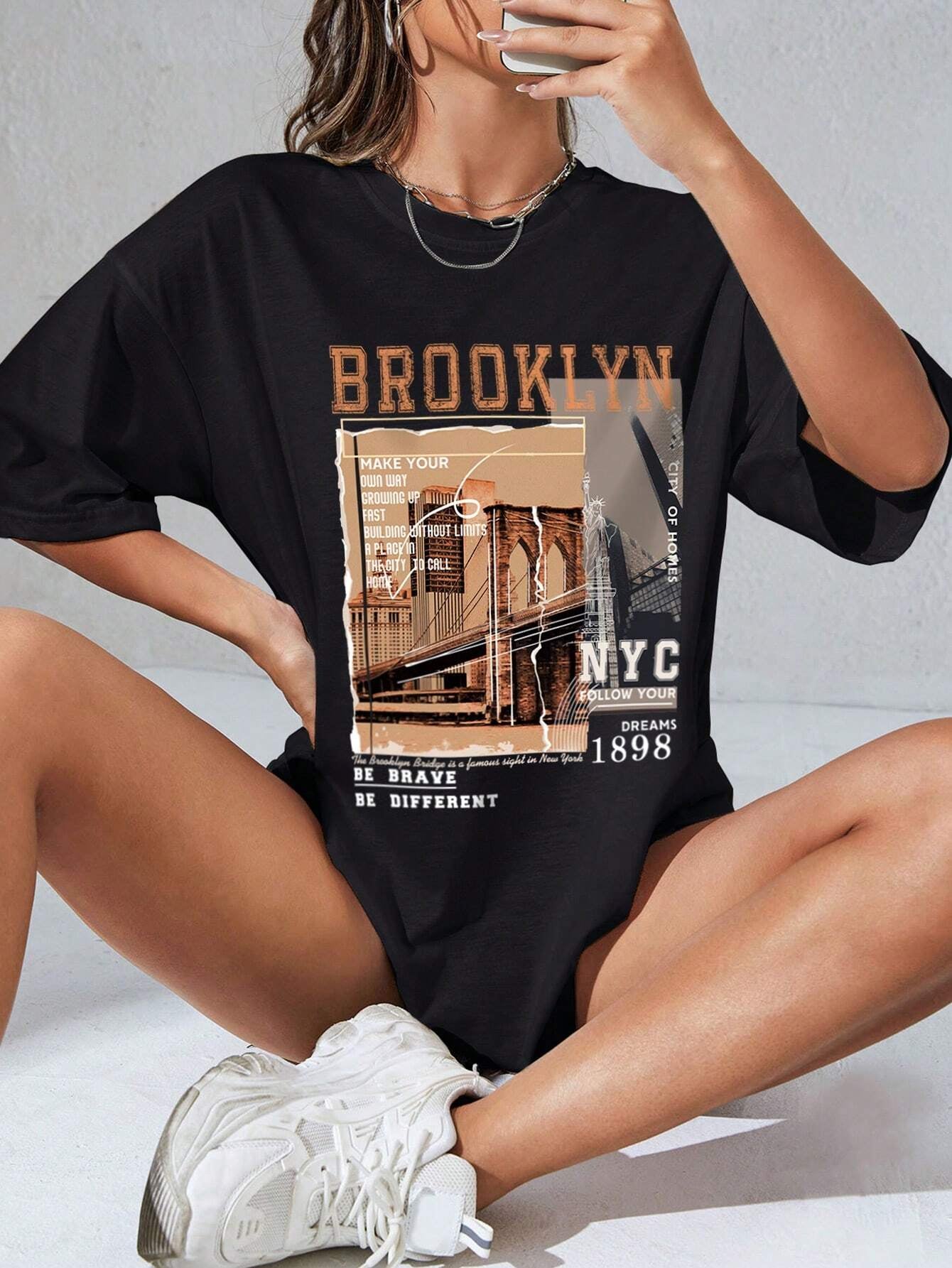 Ezwear Street View and Slogan Graphic Drop Shoulder Tee