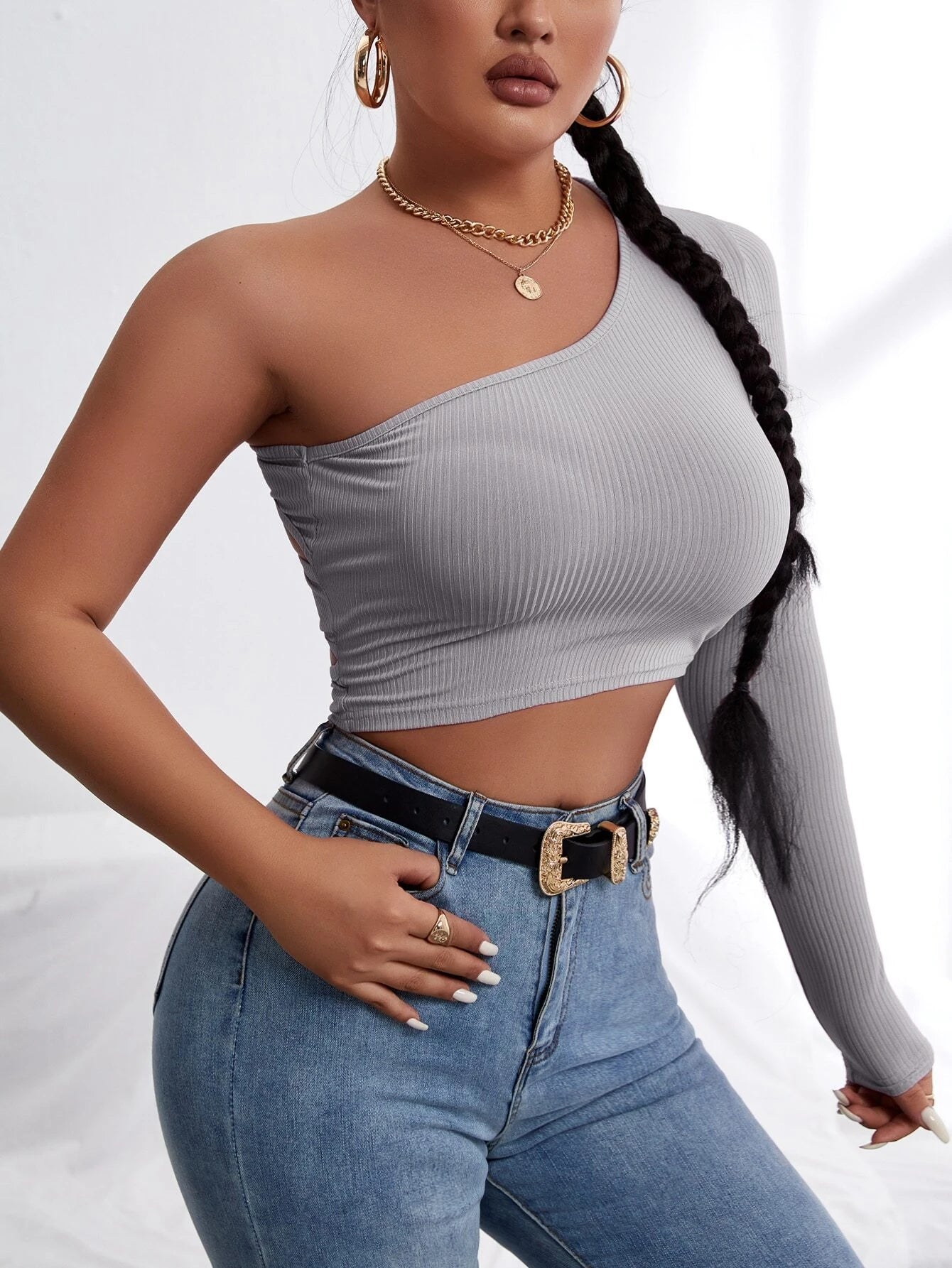 Unity Solid One Shoulder Crop Tee