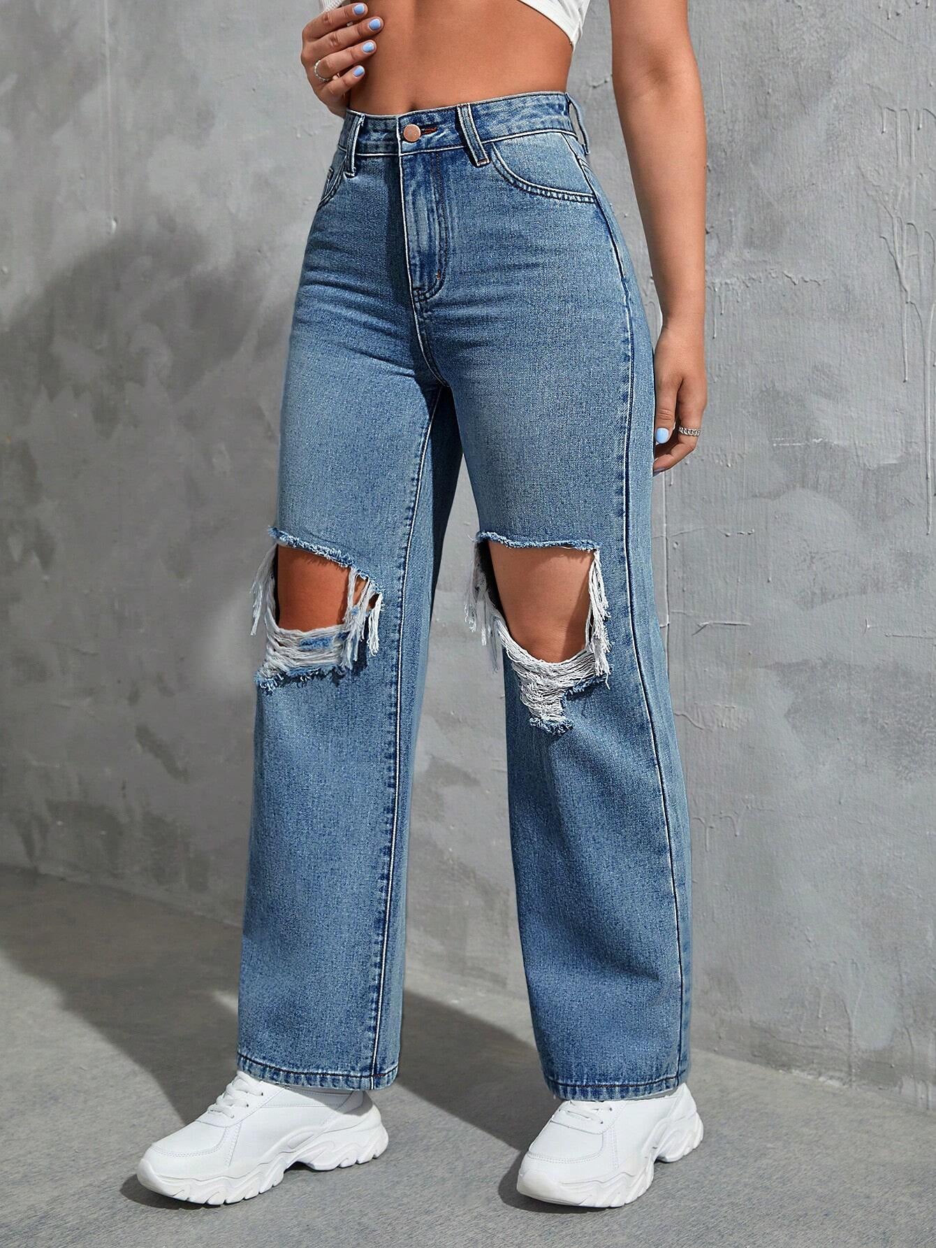 Ezwear Cut Out Ripped Jeans