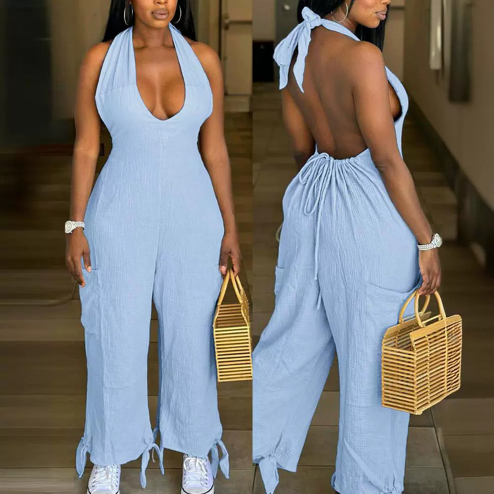 Casual Backless Halter  Jumpsuit