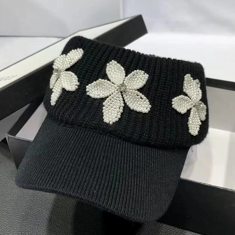 Hand-sewn Rhinestone Letter Wool Hat