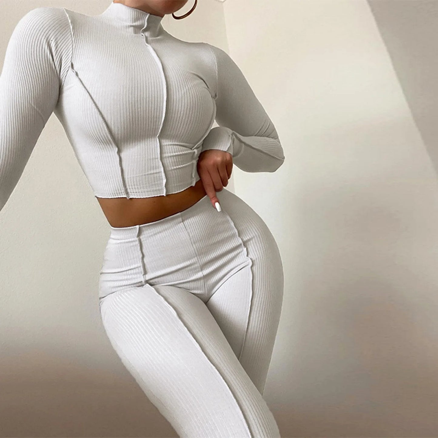 2023 Contrast Stitch Backless Bodycon Jumpsuit Sports Two Piece Set Outfits 2023 White Skinny Bodycon Womens Streetwear Clothes