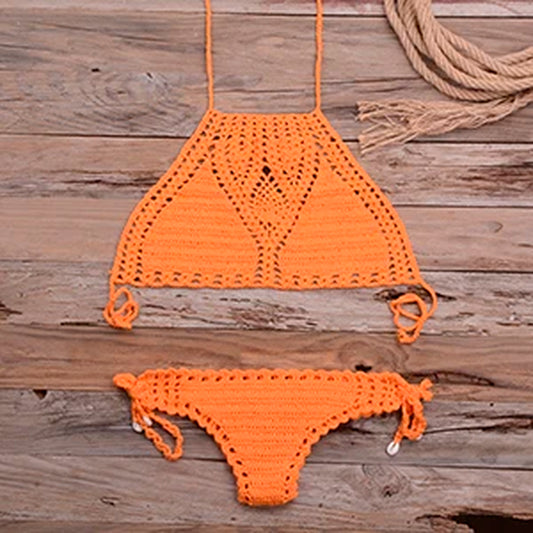 Women Hot Sexy Handmade Crochet Bikini Set Ladies'Knitted Bathing Suits Surfing Clothes Female Hollow Sexy Swimsuit