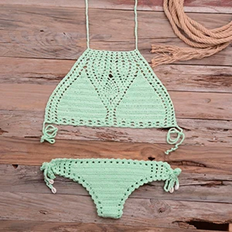 Women Hot Sexy Handmade Crochet Bikini Set Ladies'Knitted Bathing Suits Surfing Clothes Female Hollow Sexy Swimsuit