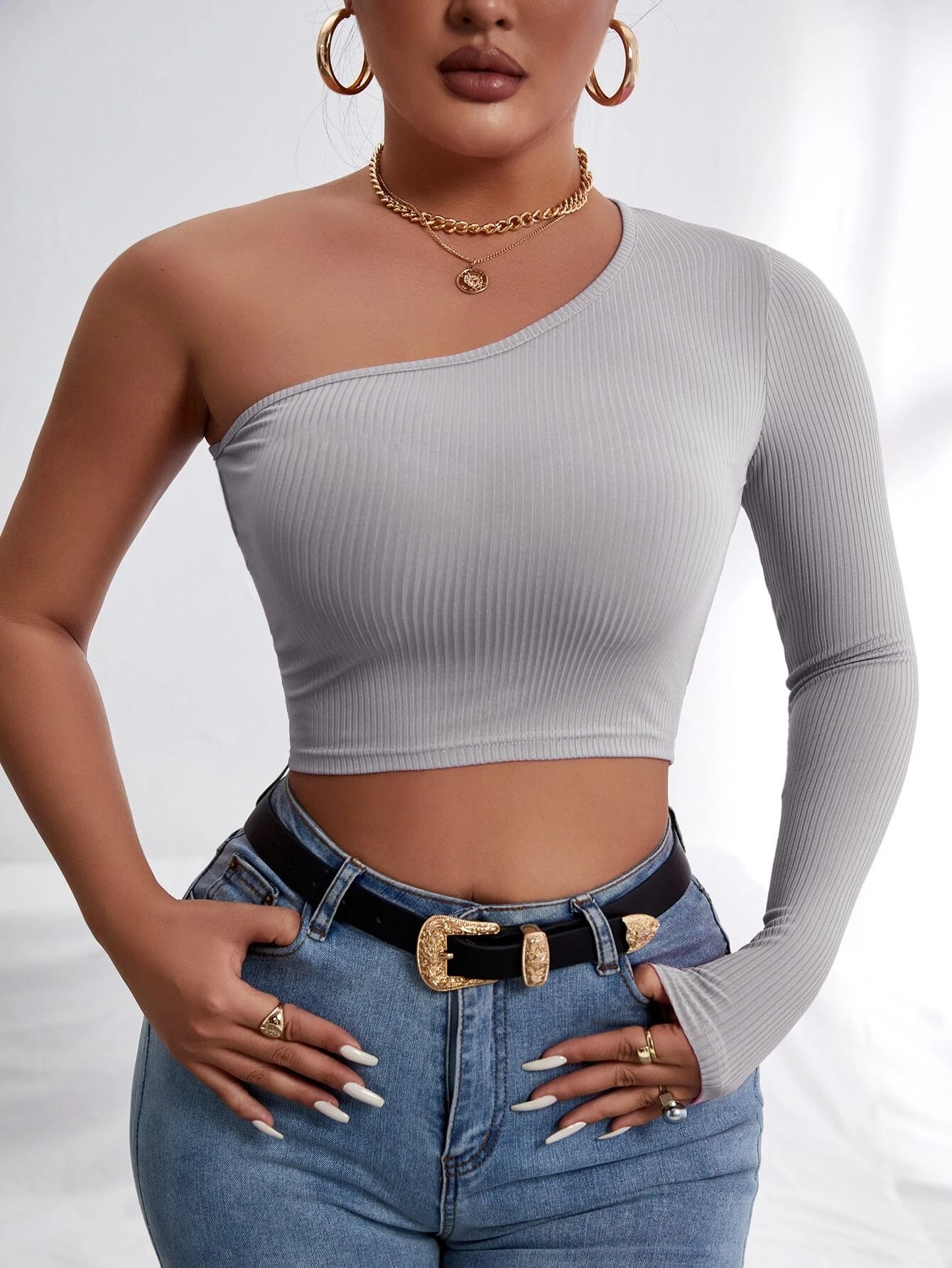 Unity Solid One Shoulder Crop Tee