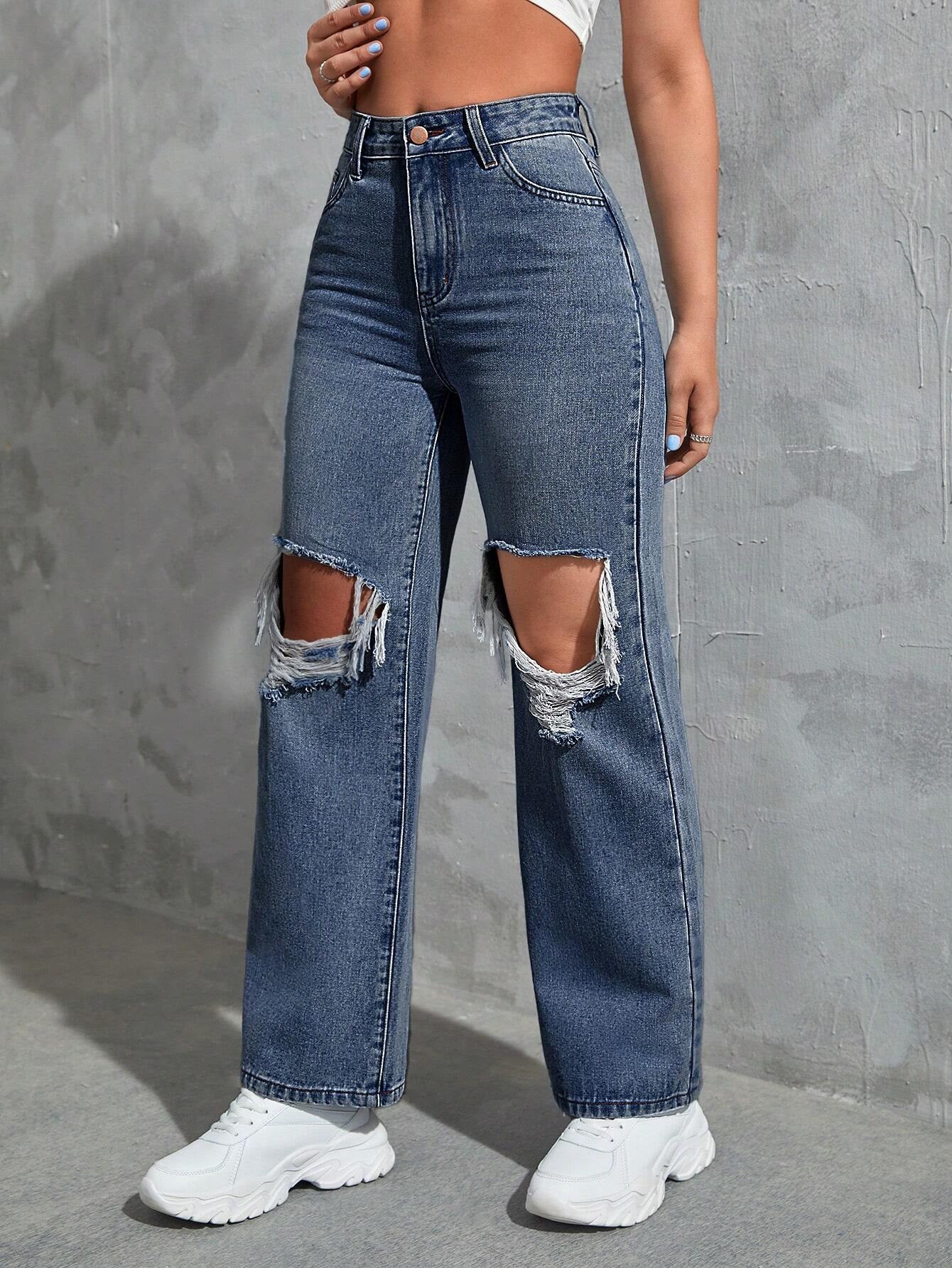 Ezwear Cut Out Ripped Jeans