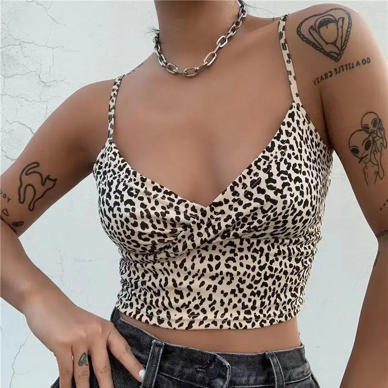 New Sexy Leopard Print Women’S V Neck Camisole Spaghetti Strap Crop Cami Tank Tops