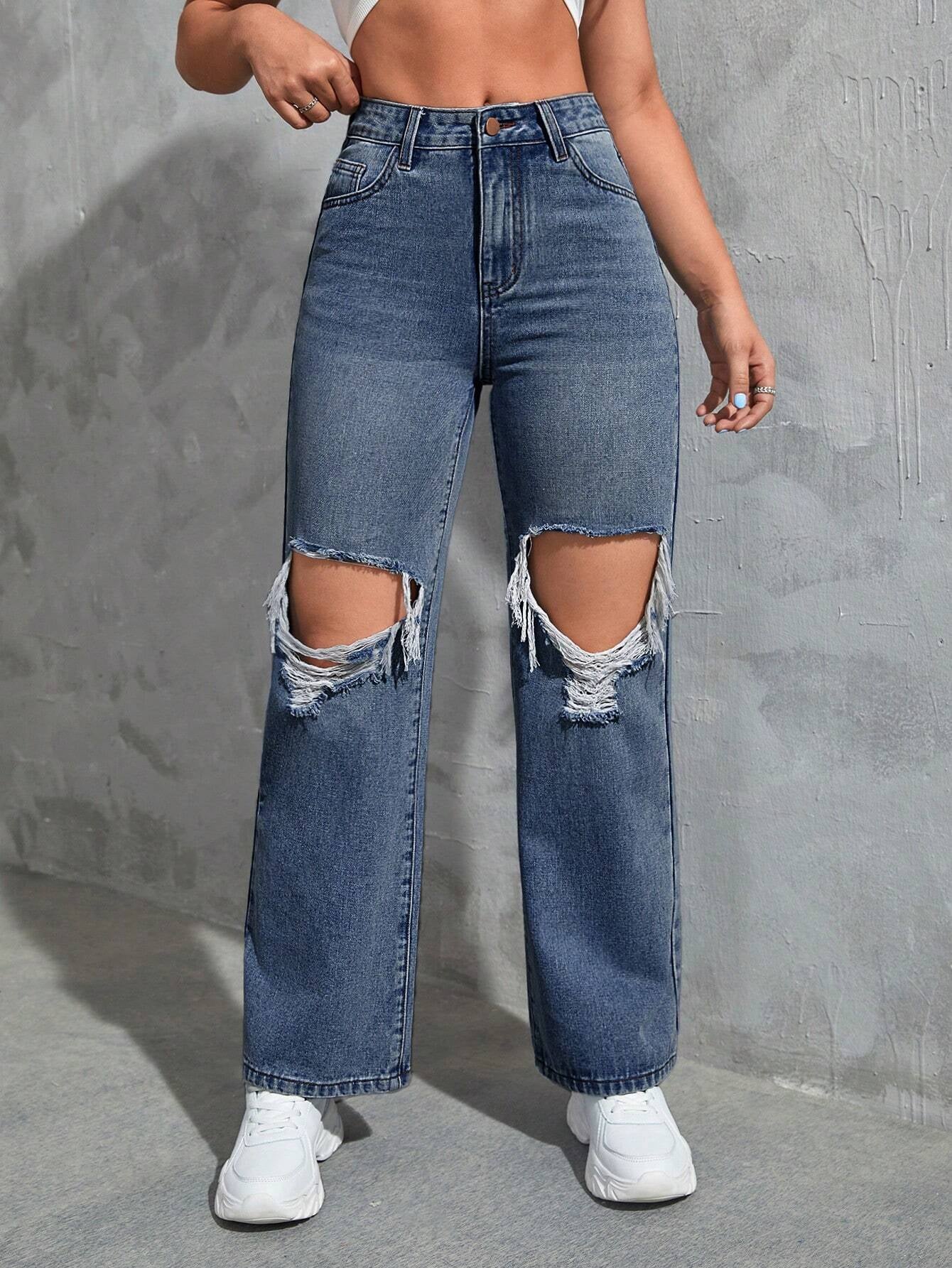 Ezwear Cut Out Ripped Jeans