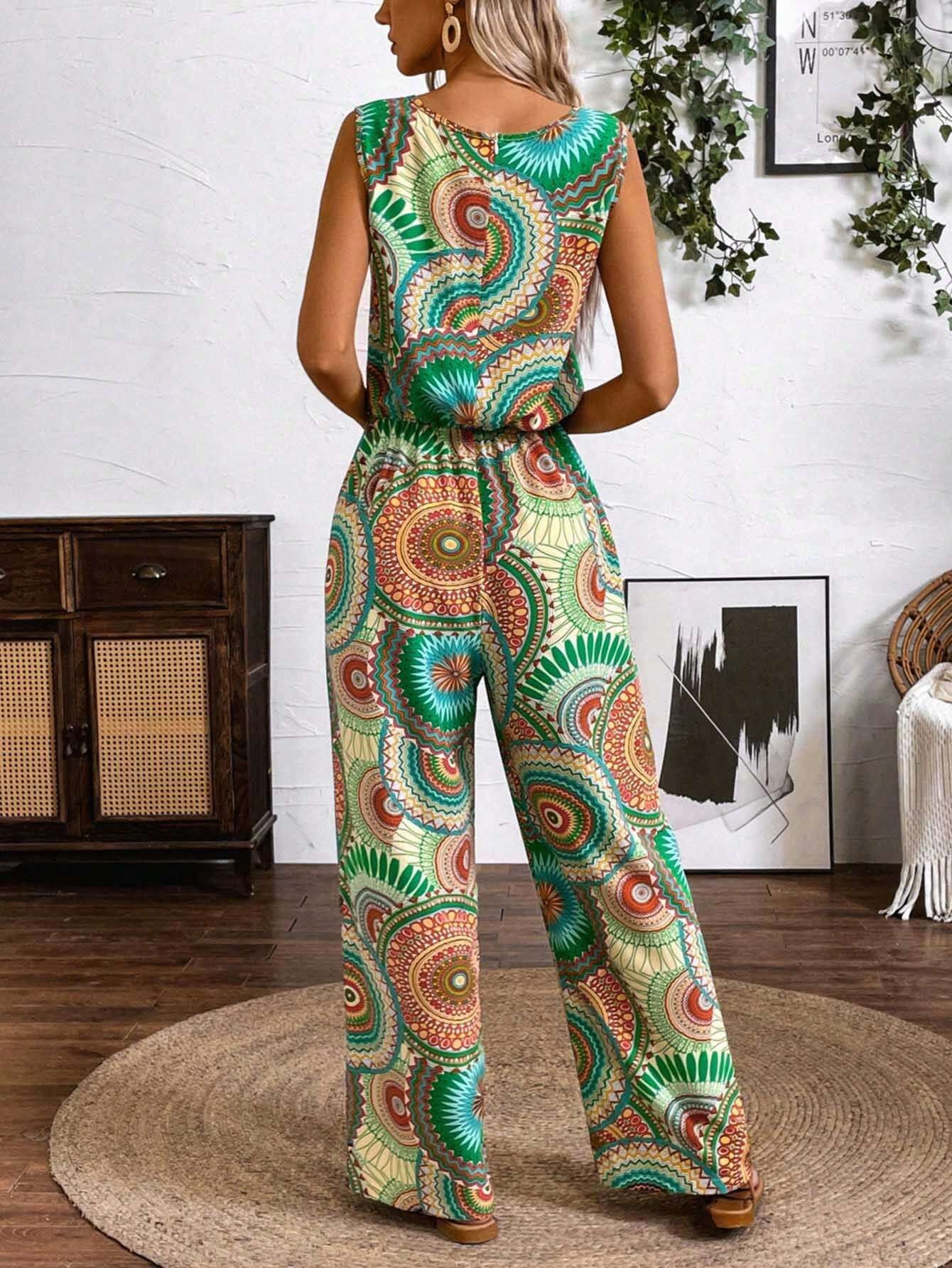 Women's Printed Jumpsuit Sleeveless Straight