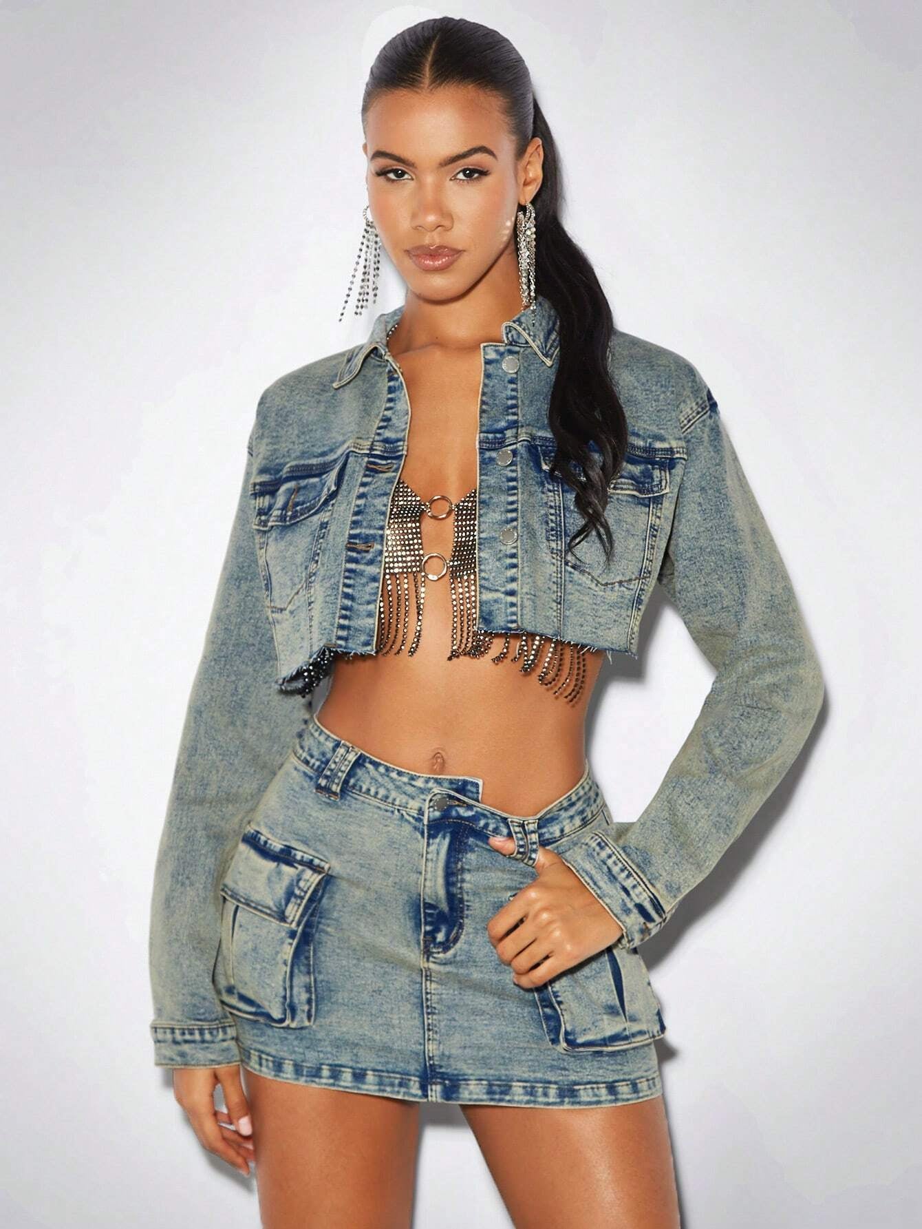 BAE Flap Pocket Denim Mini Skirt