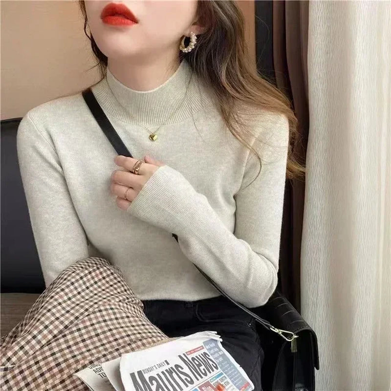 2024 Fashion Solid Color Turtleneck Women Autumn Winter Knitted Sweaters Basic Primer Pullovers Korean Sweater Slim-Fit Pullover