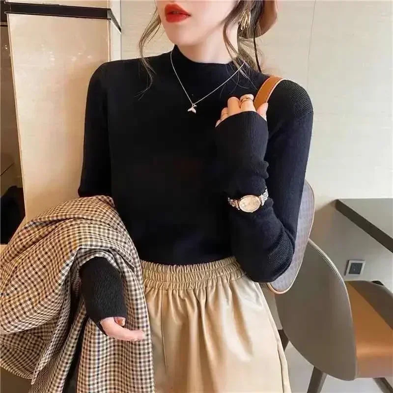 2024 Fashion Solid Color Turtleneck Women Autumn Winter Knitted Sweaters Basic Primer Pullovers Korean Sweater Slim-Fit Pullover