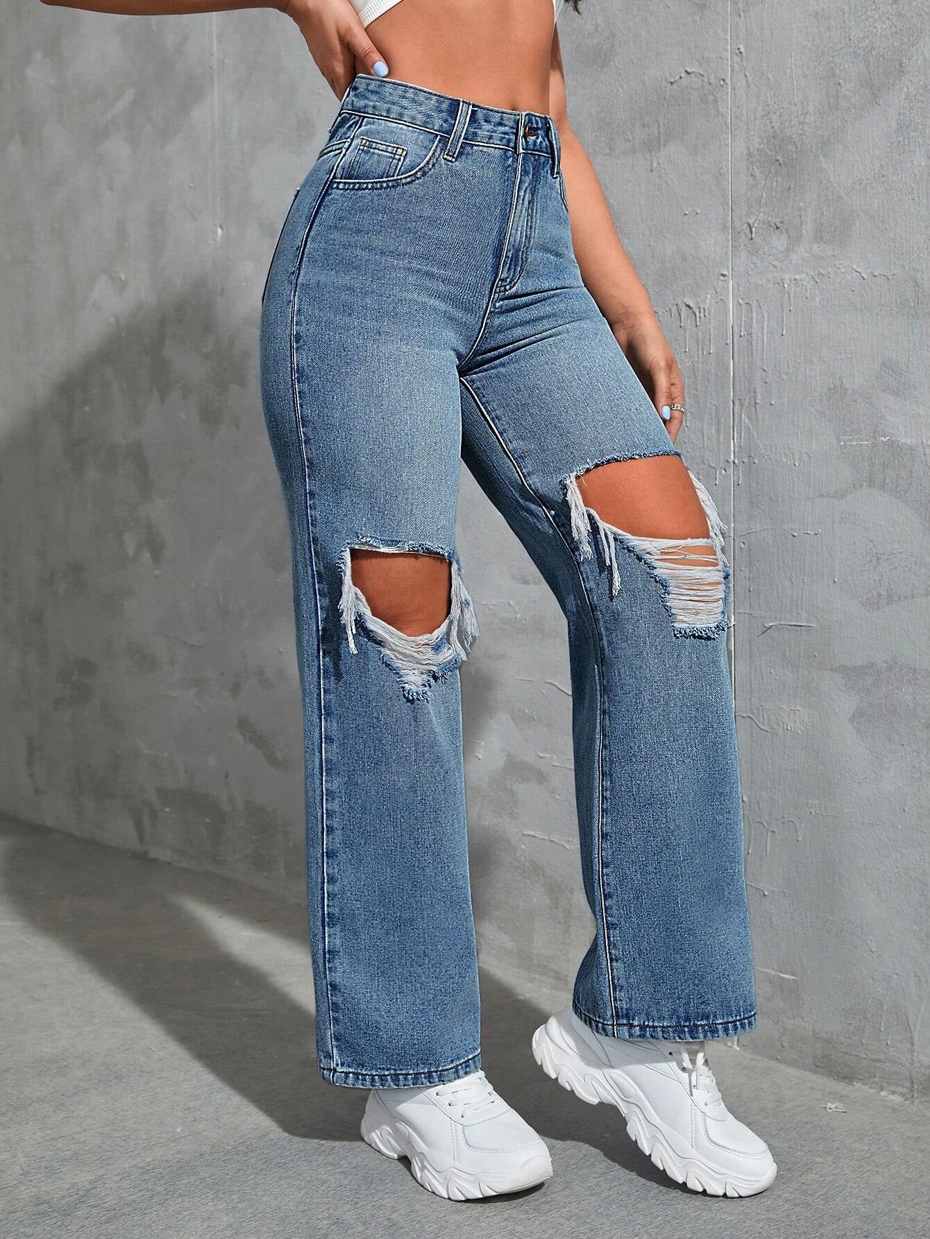 Ezwear Cut Out Ripped Jeans