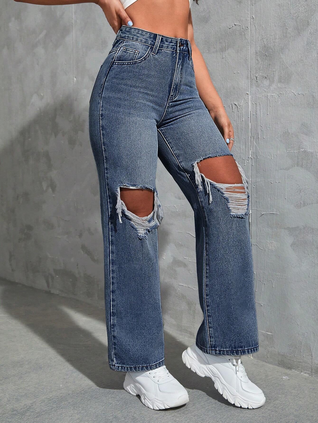 Ezwear Cut Out Ripped Jeans