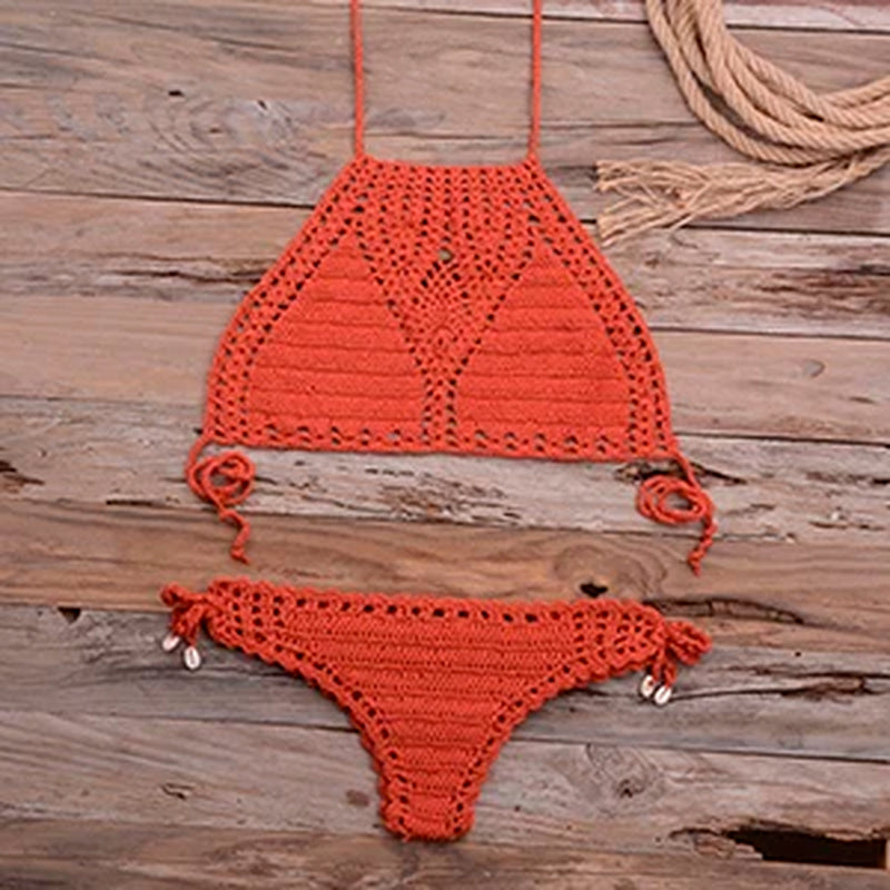 Women Hot Sexy Handmade Crochet Bikini Set Ladies'Knitted Bathing Suits Surfing Clothes Female Hollow Sexy Swimsuit