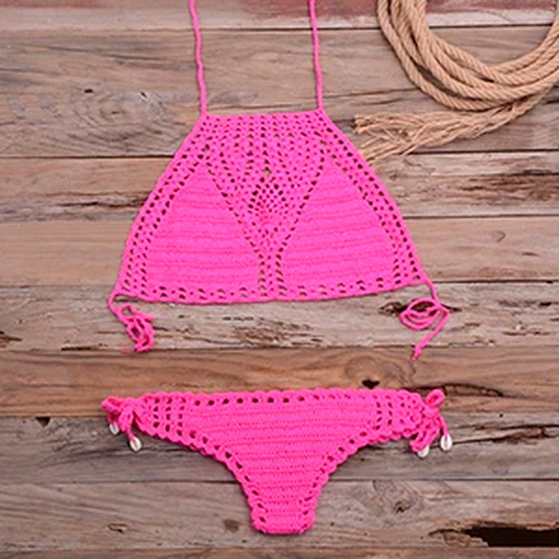 Women Hot Sexy Handmade Crochet Bikini Set Ladies'Knitted Bathing Suits Surfing Clothes Female Hollow Sexy Swimsuit