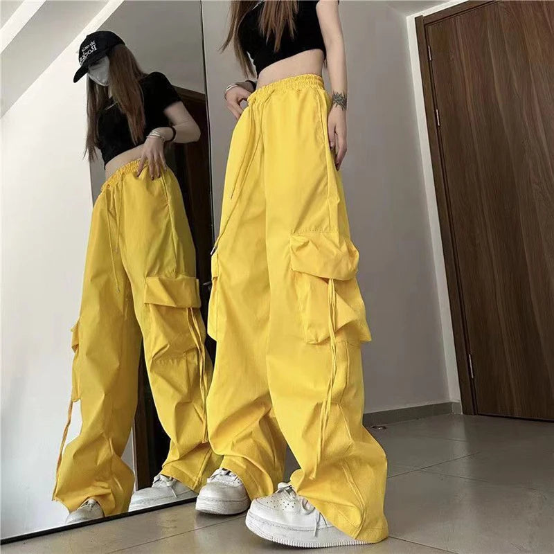 2023 Women Y2K Cargo Pants High Waist Streetwear Hip Hop Trousers Female Pockets Casual Low Waist Drawstring Baggy Sweatpants