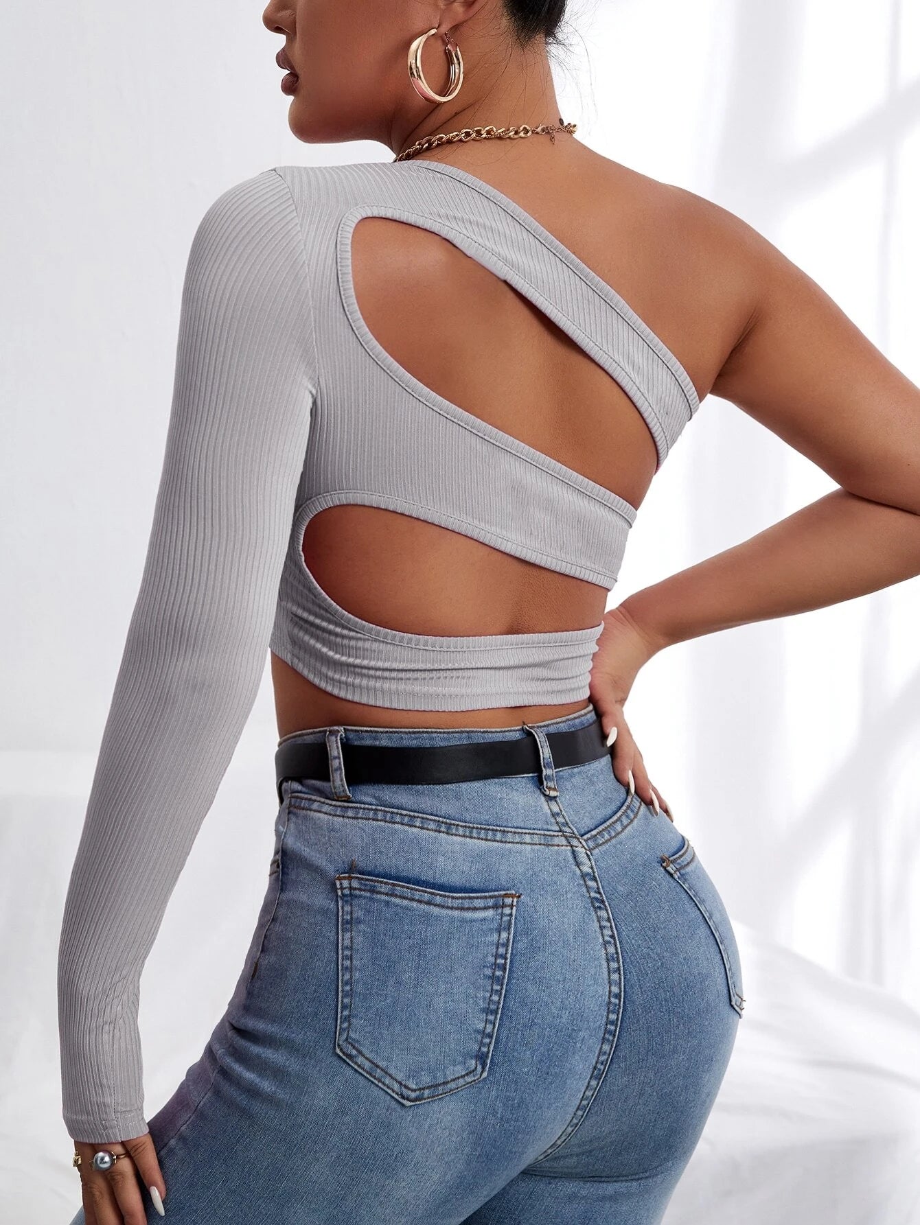 Unity Solid One Shoulder Crop Tee