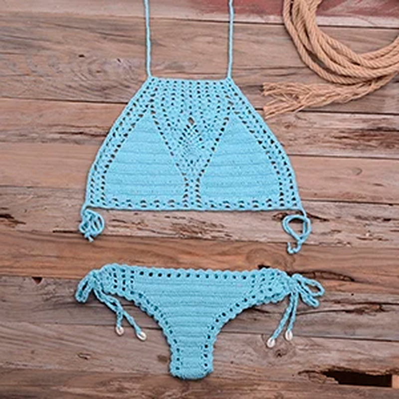 Women Hot Sexy Handmade Crochet Bikini Set Ladies'Knitted Bathing Suits Surfing Clothes Female Hollow Sexy Swimsuit