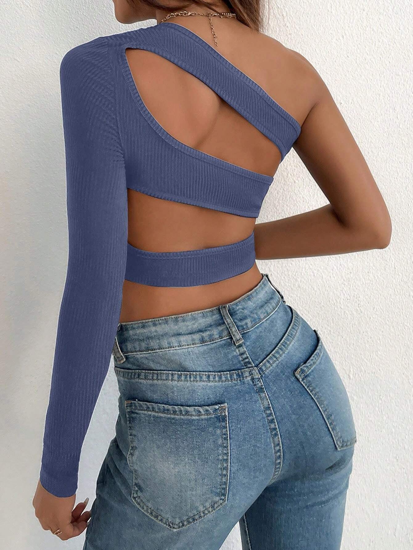 Unity Solid One Shoulder Crop Tee