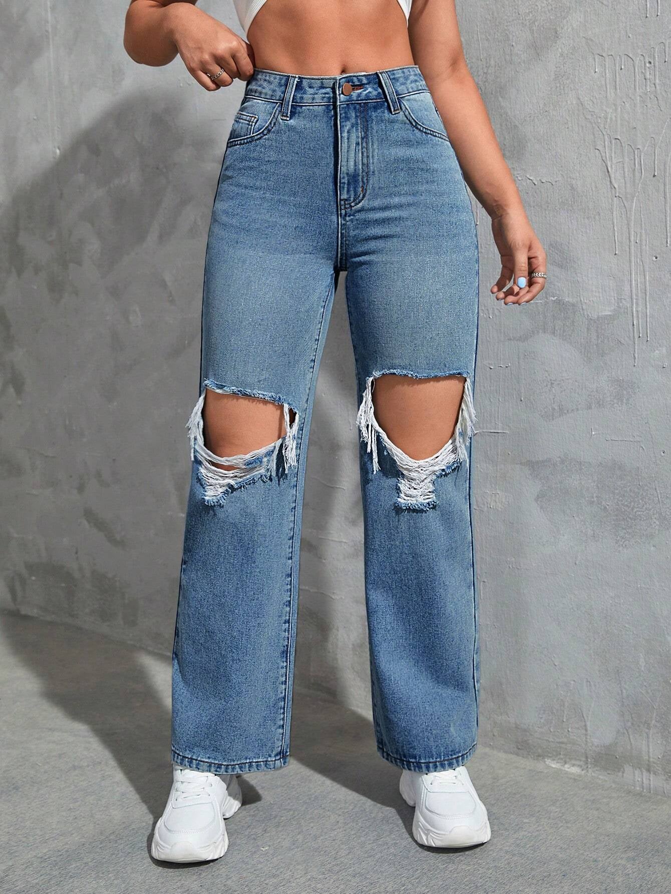 Ezwear Cut Out Ripped Jeans