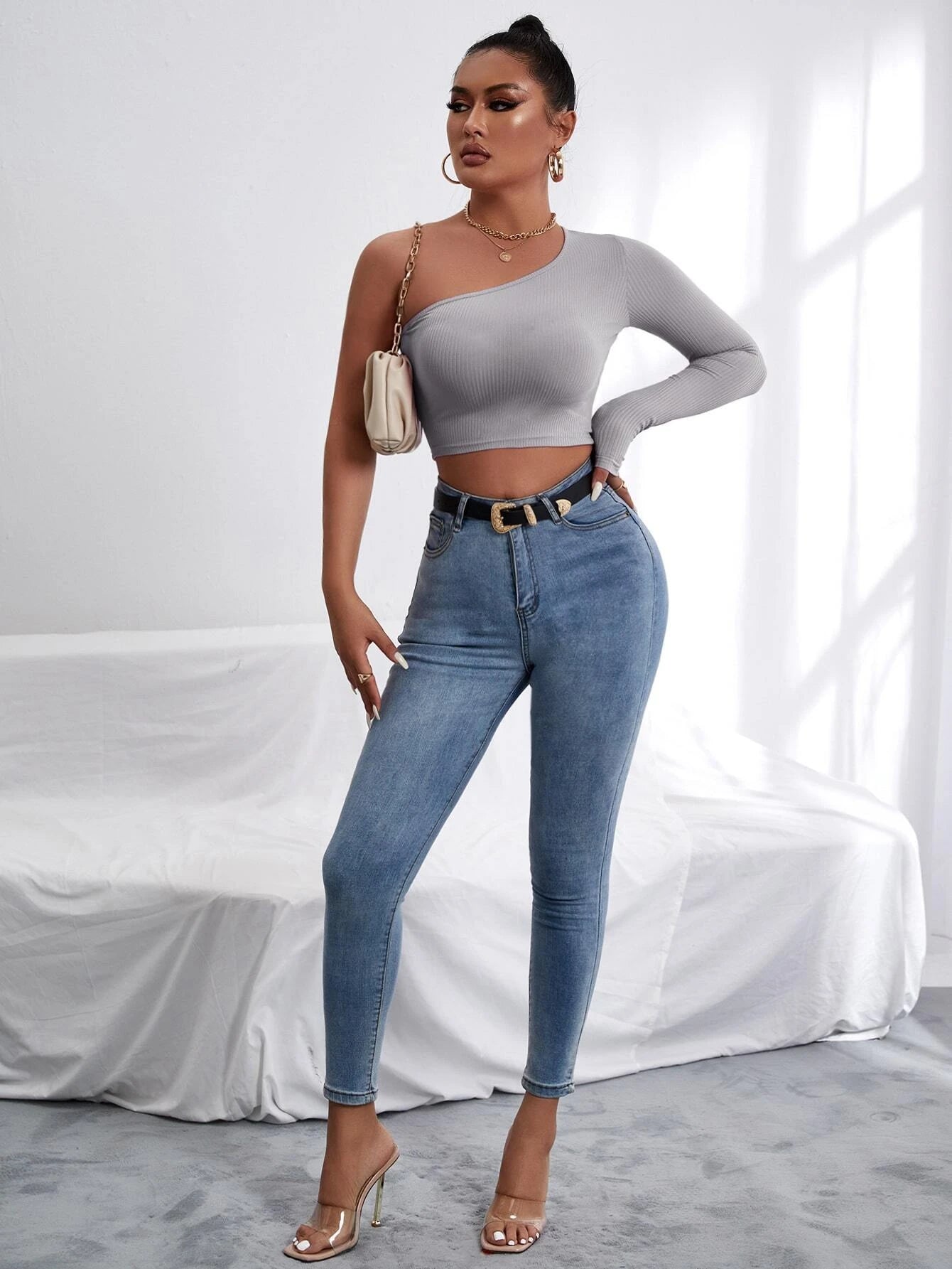 Unity Solid One Shoulder Crop Tee