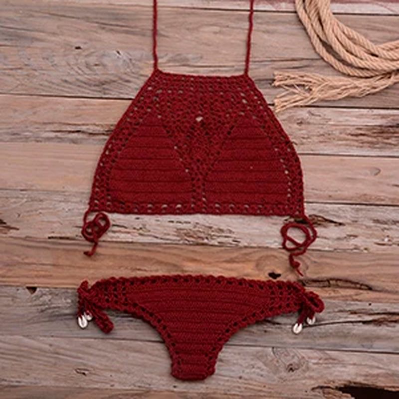 Women Hot Sexy Handmade Crochet Bikini Set Ladies'Knitted Bathing Suits Surfing Clothes Female Hollow Sexy Swimsuit