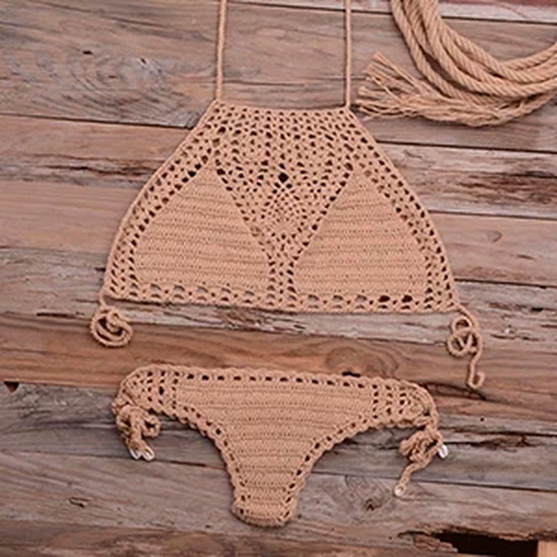 Women Hot Sexy Handmade Crochet Bikini Set Ladies'Knitted Bathing Suits Surfing Clothes Female Hollow Sexy Swimsuit