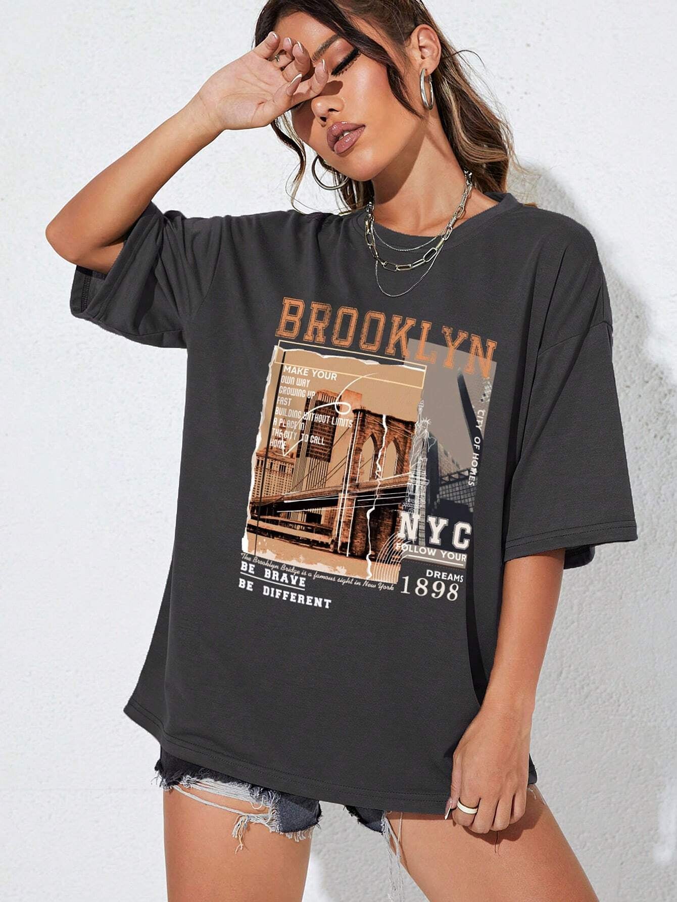 Ezwear Street View and Slogan Graphic Drop Shoulder Tee