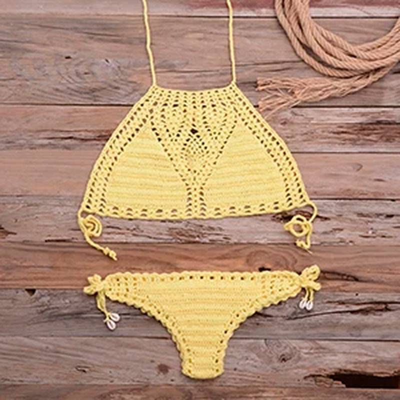 Women Hot Sexy Handmade Crochet Bikini Set Ladies'Knitted Bathing Suits Surfing Clothes Female Hollow Sexy Swimsuit