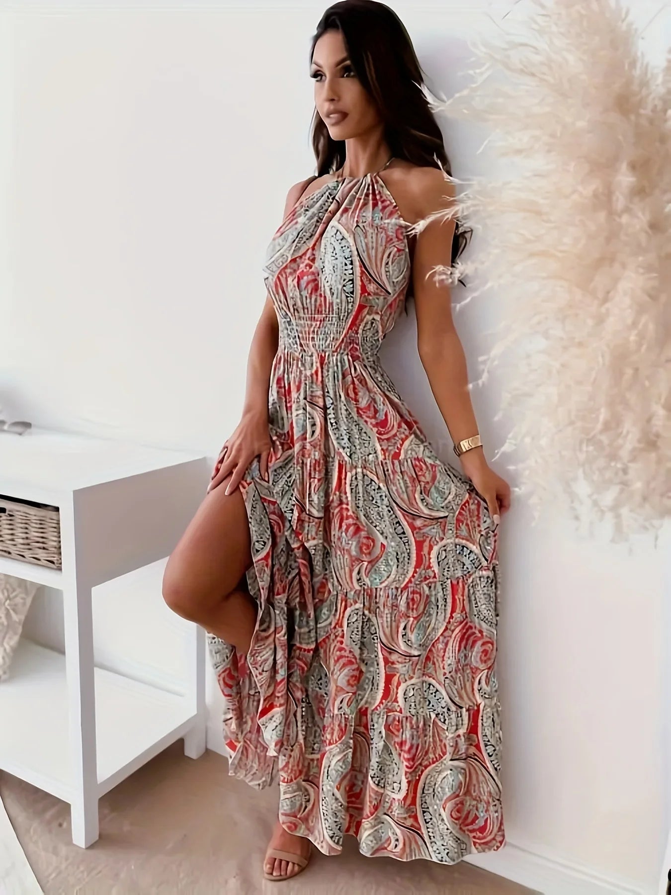 Contrast Color Female Dresses Elegant Loose Summer 2024 Beach Women’S Long Dress High Waist Sleeveless New Fashion Midi Length