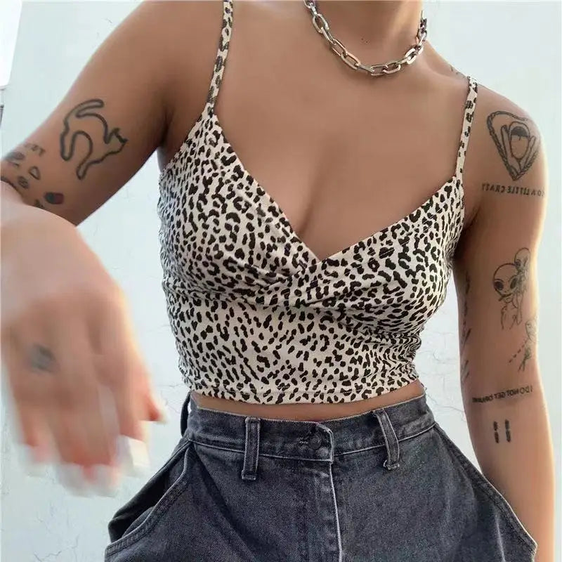 New Sexy Leopard Print Women’S V Neck Camisole Spaghetti Strap Crop Cami Tank Tops