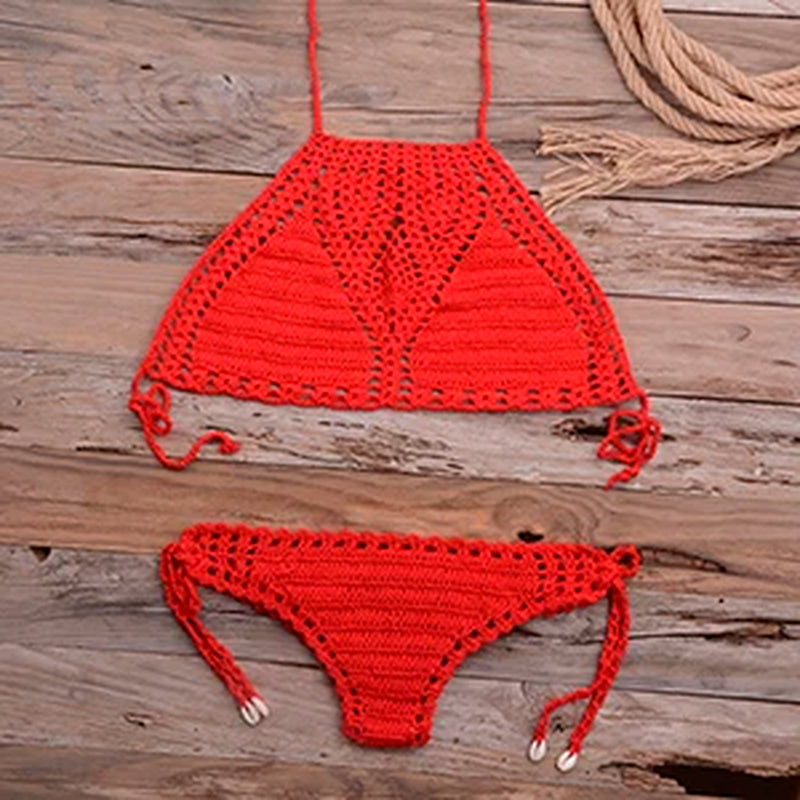 Women Hot Sexy Handmade Crochet Bikini Set Ladies'Knitted Bathing Suits Surfing Clothes Female Hollow Sexy Swimsuit