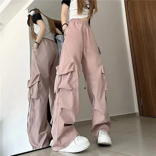 2023 Women Y2K Cargo Pants High Waist Streetwear Hip Hop Trousers Female Pockets Casual Low Waist Drawstring Baggy Sweatpants