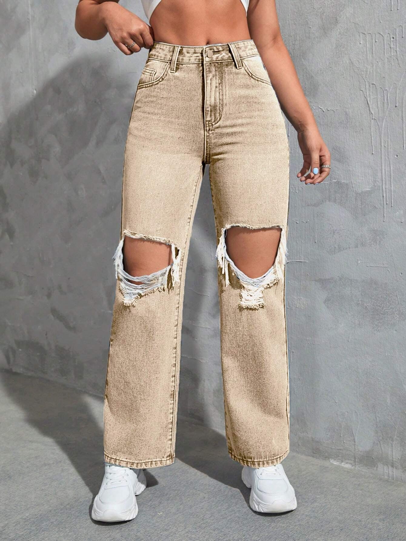 Ezwear Cut Out Ripped Jeans